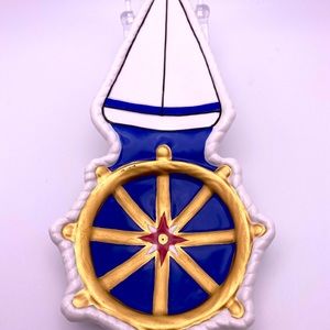 Lefton Nautical Spoon Rest | Blue and White | Gold Trim | Vintage 1998